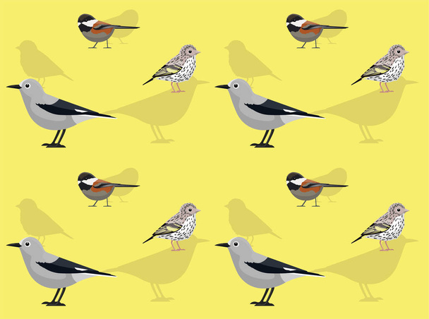 Bird Siskin Chickadee Nutcracker Cute Cartoon Poses Seamless Wallpaper Background - Vector, Imagen