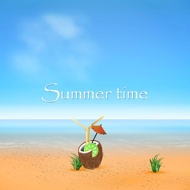 Summer holidays on the beach. Sun and good mood. Calm and clean seaside. Vector illustration. - Vector, imagen