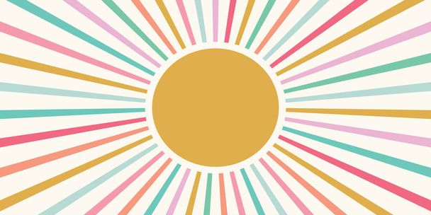 Sunshine background vector border with rainbow coloured rays. Bright and fun summer design element.  - Vetor, Imagem