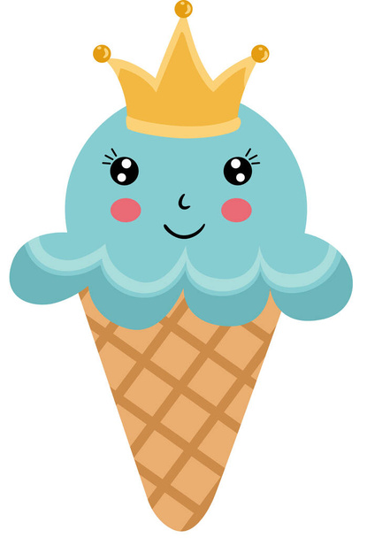 Funny ice cream cone with gold crown - Vektori, kuva