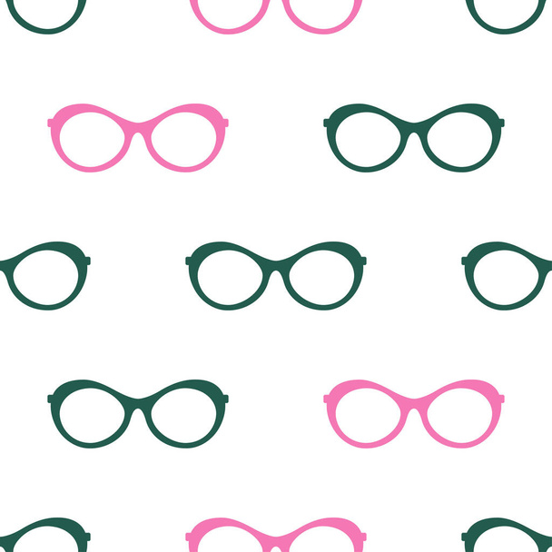 fashion glasses accessory trendy seamless pattern, texture with colorful eyeglasses on white background, flat style - Vektor, Bild