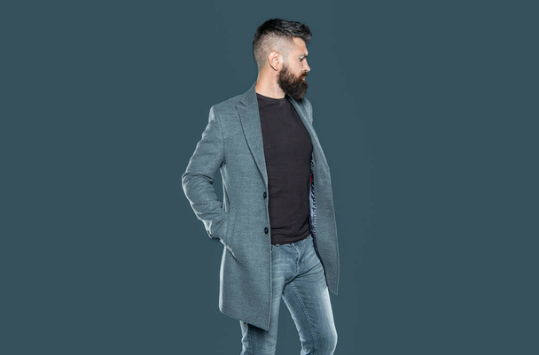 bearded mature man wear casual on grey background. male fashion. - Φωτογραφία, εικόνα