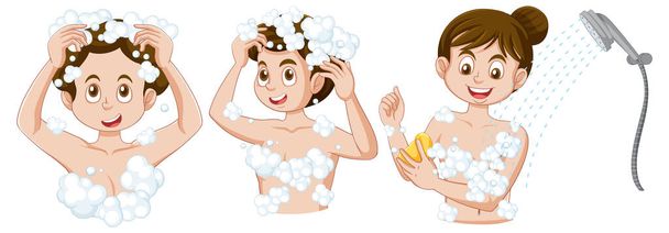 A teen female self care shower routine illustration - Vector, Image