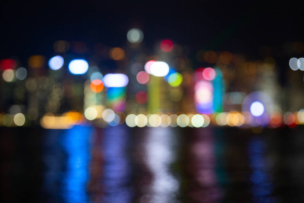 香港シティの夜のライト - 写真・画像