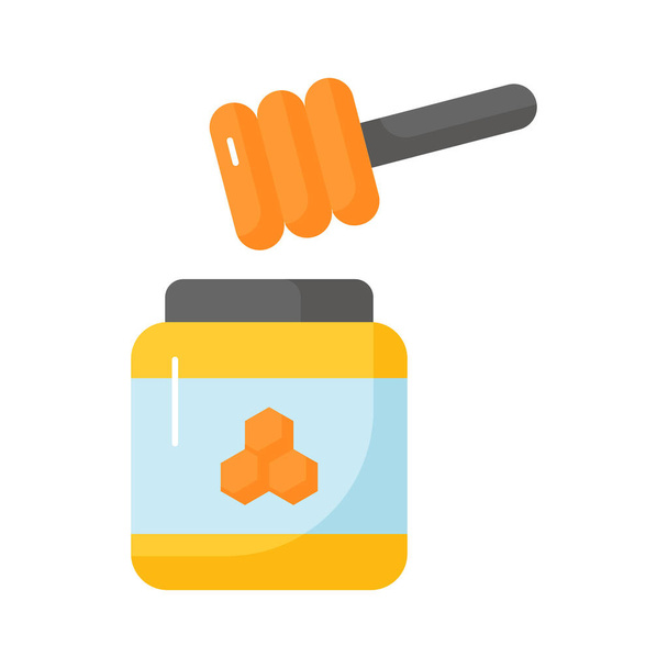 Pot à miel avec concept de trempette vecteur de miel dans un style moderne, icône prête à l'emploi - Vecteur, image