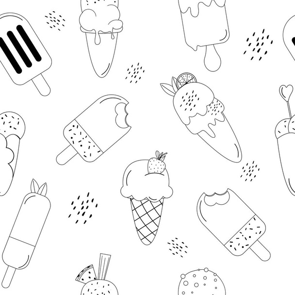 Seamless outline pattern ice cream drawn - Vector, afbeelding
