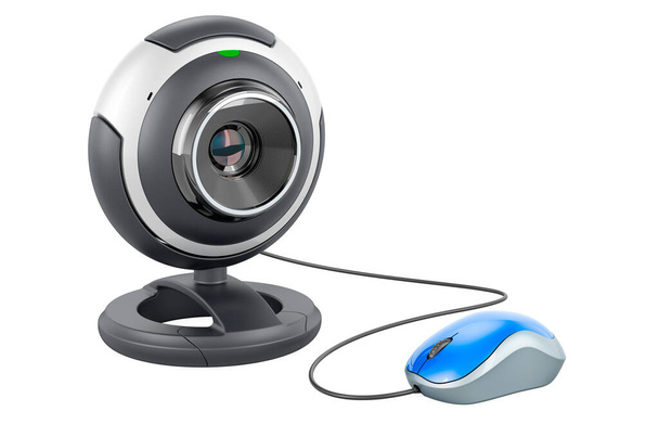 Webcam with computer mouse. 3D rendering isolated on white background - Photo, Image