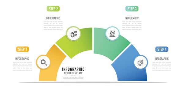 Semicircular infographic template or element with 4 step, process, option, colorful 3D circle, button, paper origami, label, icons, cycle, minimal, modern style for sale slide, flowchart, workflow - Διάνυσμα, εικόνα