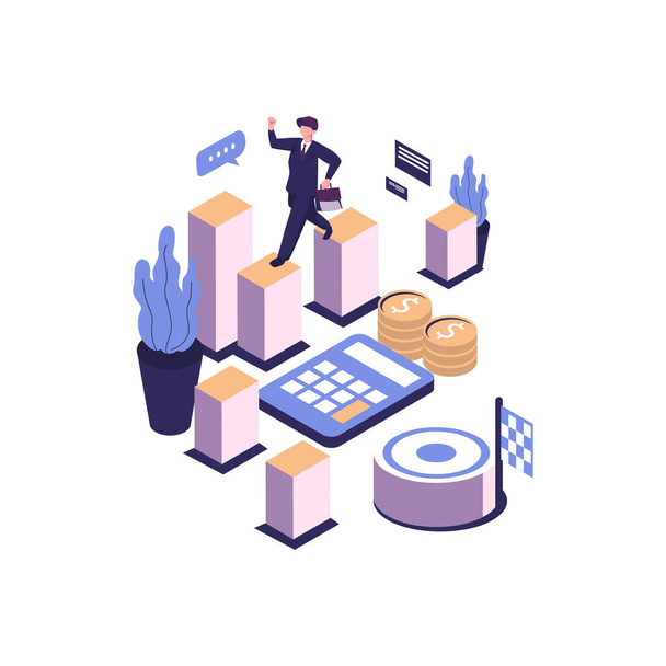 business mission flat style isometric vector illustration design - Vector, Image