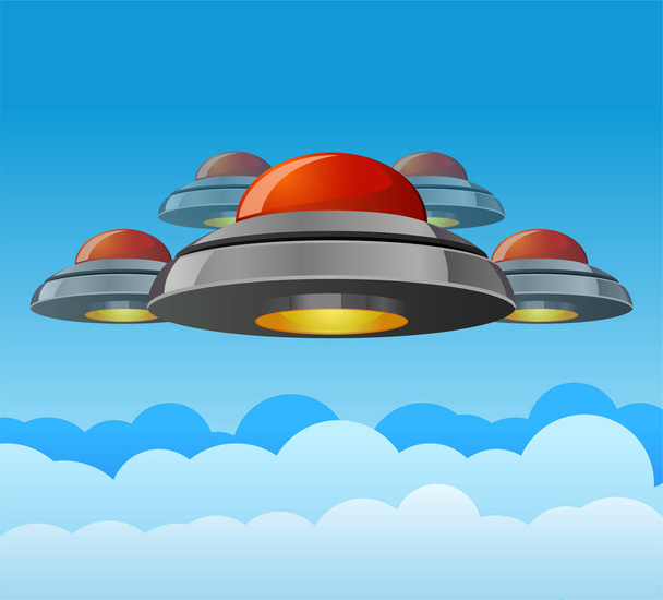 Ufo fliegt über den Himmel Illustration.  - Vektor, Bild