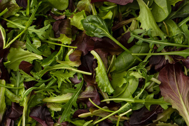Mescolare l'insalata fresca come sfondo. Vista dall'alto.  - Foto, immagini