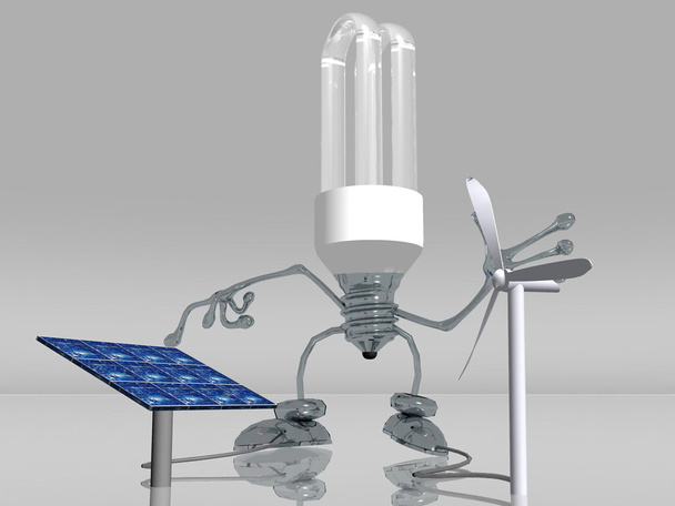 Сонячна панель і вітрові турбіни з лампочкою
 - Фото, зображення