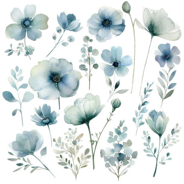 Acuarela Flor Clipart Set: Ilustraciones florales realistas para diseños nupciales simples y elegantes, Papel pintado, Saludos, Fondos de pantalla, Moda - Vector, imagen