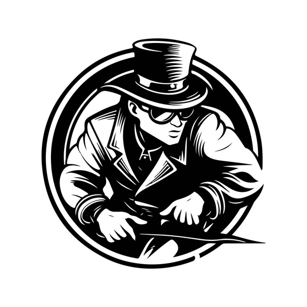 clumsy bandit, vintage logo line art concept black and white color, hand drawn illustration - Vecteur, image
