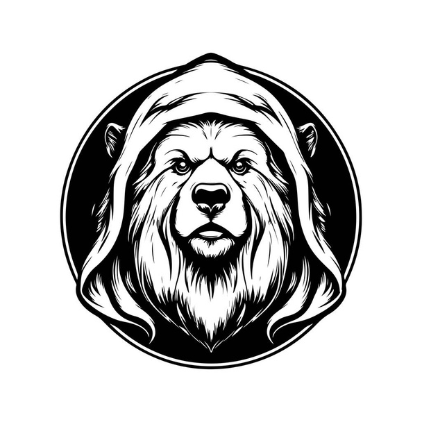 kodiak anthropomorphe, vintage logo ligne art concept noir et blanc couleur, illustration dessinée à la main - Vecteur, image