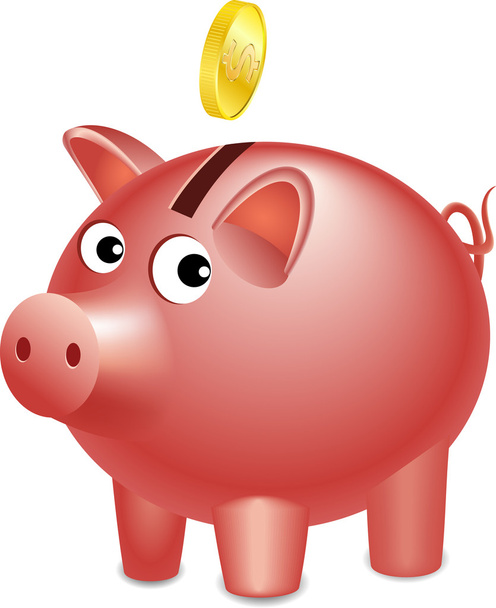 Vector piggy bank with falling gold coin. - Vector, Image