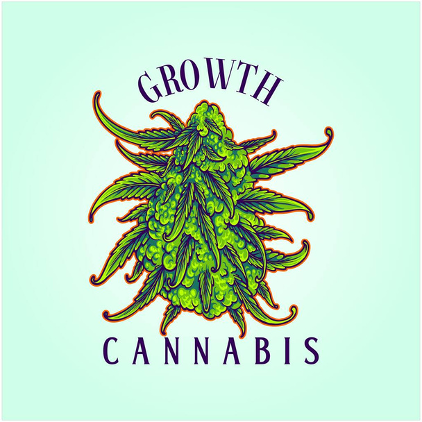 Cannabis sativa bourgeons nature avantages botaniques illustrations vectorielles pour votre travail logo, t-shirt de marchandises, autocollants et dessins d'étiquettes, affiche, cartes de vœux publicité entreprise ou marques - Vecteur, image