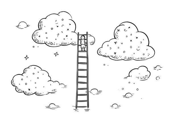 ilustración vectorial de la construcción de nubes con escalera. - Vector, Imagen