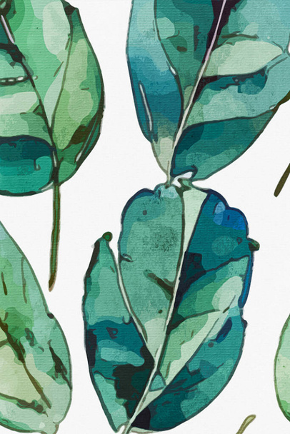 Pintura de acuarela. Ilustración botánica imprimible, patrón de tela, para uso en artes gráficas. Hojas de eucalipto - Foto, Imagen