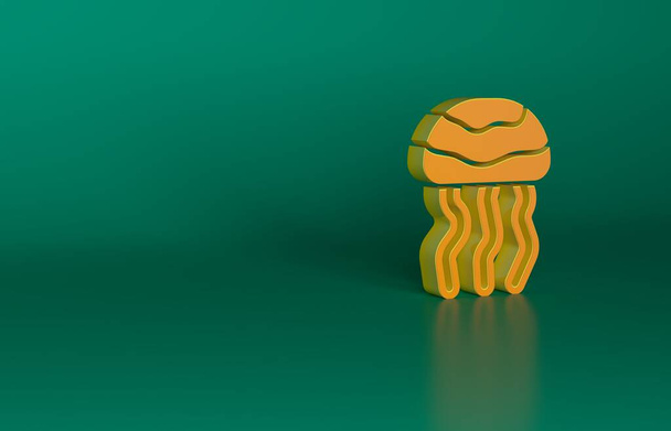 Orange Jellyfish icon isolated on green background. Minimalism concept. 3D render illustration. - Foto, Imagem
