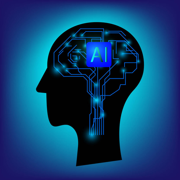 AI chip cervello tecnologico Intelligenza artificiale. Illustrazione vettoriale del cervello. - Vettoriali, immagini