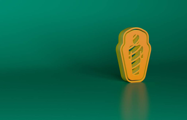 Narancs Egyiptom múmia szarkofág ikon elszigetelt zöld alapon. Minimalizmus koncepció. 3D renderelés illusztráció. - Fotó, kép