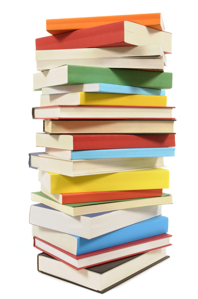 Πολύ ψηλό στοίβα από πολύχρωμα βιβλία - Φωτογραφία, εικόνα