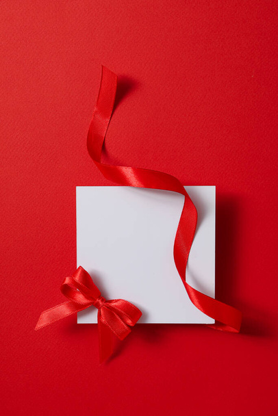 White space for text and red ribbon on red background - Fotoğraf, Görsel