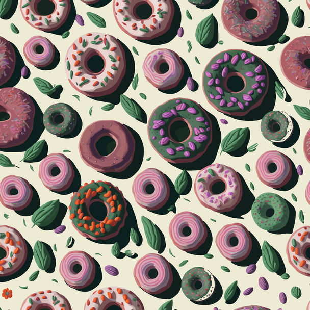 Seamless pattern with donuts and seeds. Vector illustration. - Vector, Image