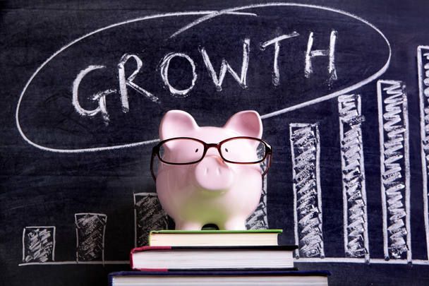 Piggy bank com gráfico de crescimento - Foto, Imagem