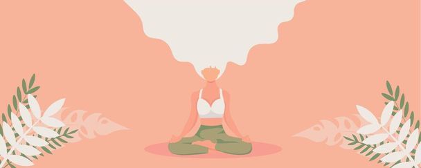 Donna meditante su sfondo beige. Concetto di consapevolezza - Vettoriali, immagini