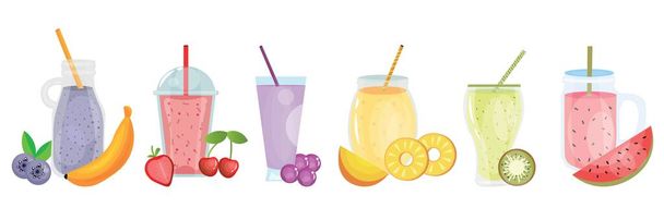 Set of different tasty smoothies on white background - Вектор,изображение