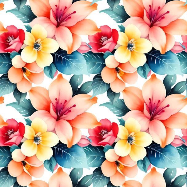 Floral shape watercolor seamless pattern. Vector illustration. - Vector, imagen