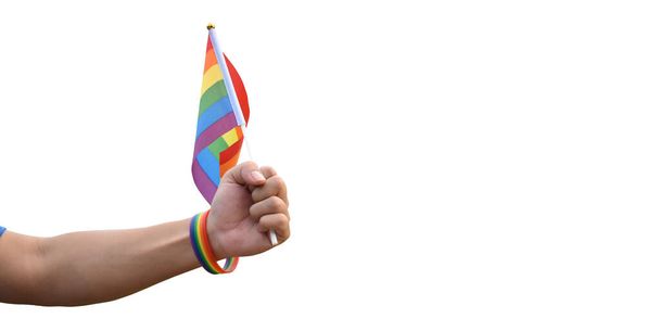 Happy Pride Month 2023, symbol LGBT a koncept duhové vlajky a náramku. - Fotografie, Obrázek