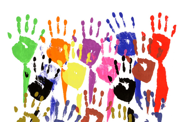 erhobene Hände in Acrylfarbe - Foto, Bild