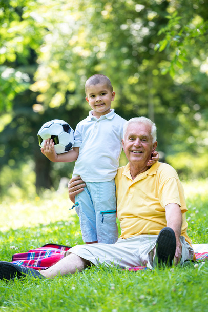 nagyapa és gyermek érezd jól magad a parkban - Fotó, kép