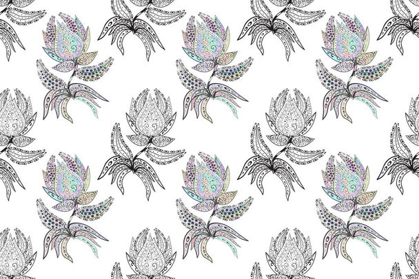 Colour Spring Theme seamless pattern Background. Seamless pattern with flower. Flat Flower Elements Design. Flowers on white, neutral and gray colors. - Фото, изображение