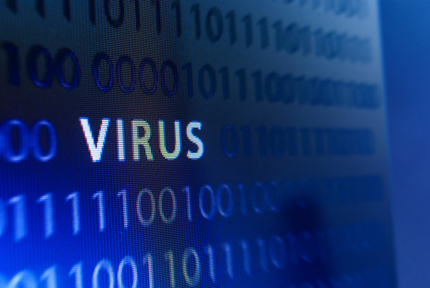 Inscripción de virus en monitor
 - Foto, Imagen