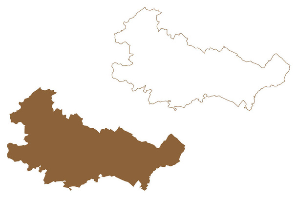 Baden district (Republiek Oostenrijk of osterreich, Neder-Oostenrijk of Niederosterreich staat) kaart vector illustratie, krabbel schets Bezirk Baden kaart - Vector, afbeelding