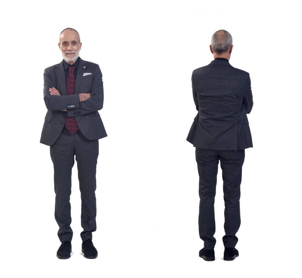 front and back view of same man arms crossed on white background - Foto, Bild