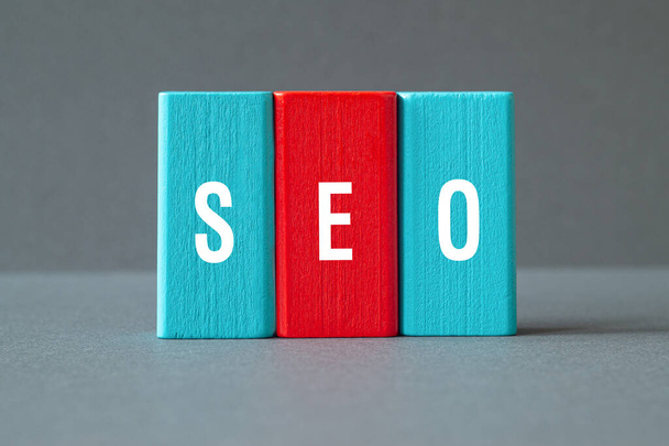 SEO - word concept on building blocks, text, letters - Photo, Image