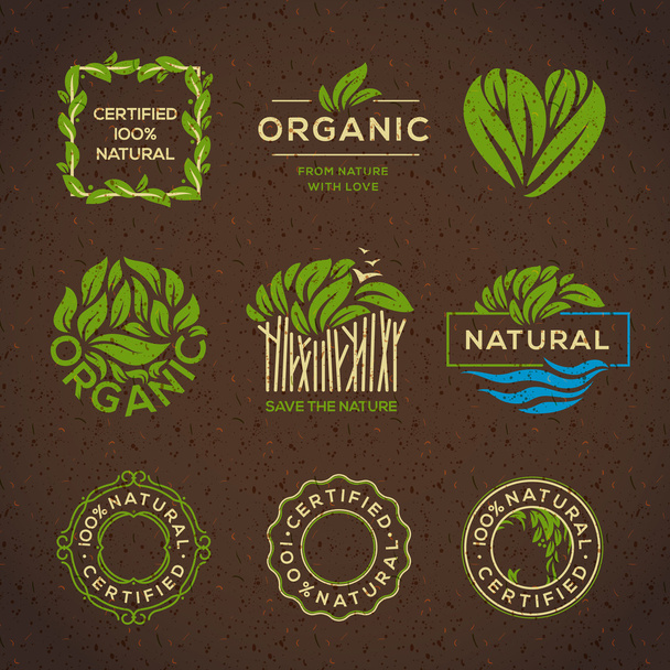Etichette ed elementi alimentari biologici - Vettoriali, immagini