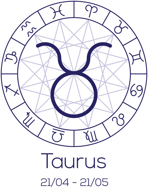 Zodiac sign - Taurus. Astrological symbol in wheel. - Διάνυσμα, εικόνα