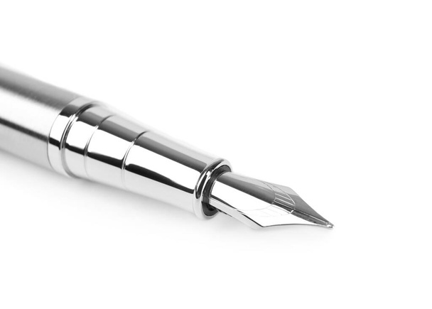 Stylish silver fountain pen isolated on white - Photo, Image