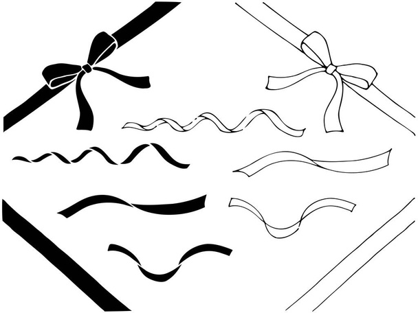 Simple black and white ribbons that can be used for wrapping and frames. Black-and-white hand-drawn line drawings - Vector, Image