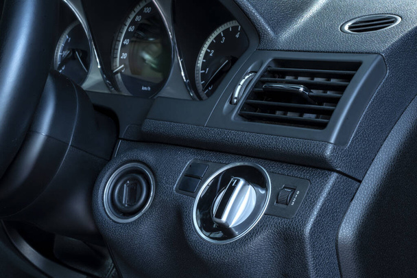 Steering wheel, dashboard, speedometer display. Modern car interior - Φωτογραφία, εικόνα