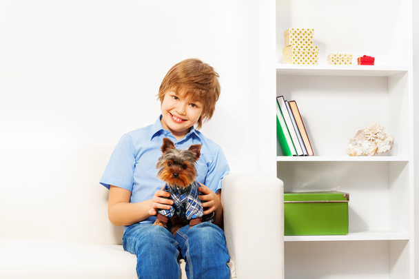 Yorkshire Terrier with boy - Foto, immagini
