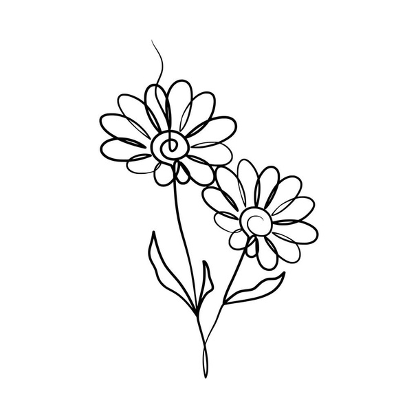 Dessin d'art continu d'une ligne de fleur de marguerite de beauté, fleurs de marguerite dessinées à la main - Vecteur, image