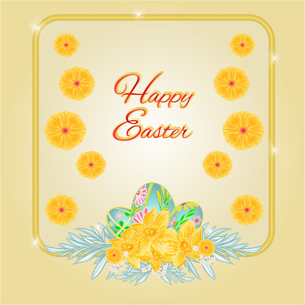 Frame easter eggs and daffodils vector - Vettoriali, immagini