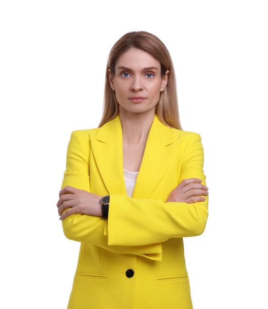 Beautiful businesswoman crossing arms on white background - Foto, immagini